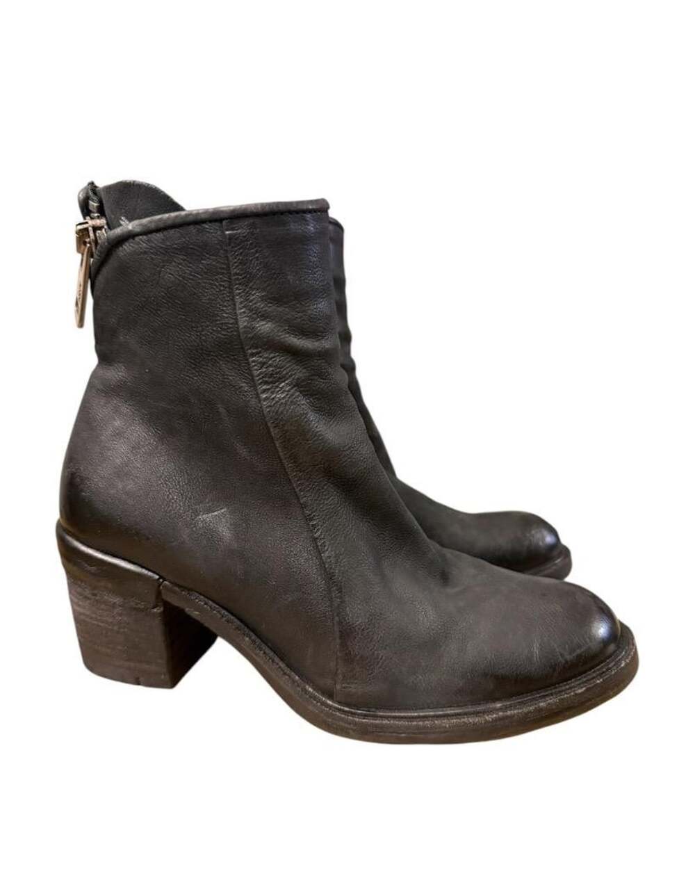 A.S.98 Jase Black Leather Moto Bootie Women size 38 US 7.5